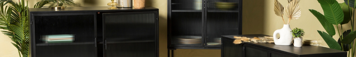 memphis meubels zwarte kasten ribbelglas